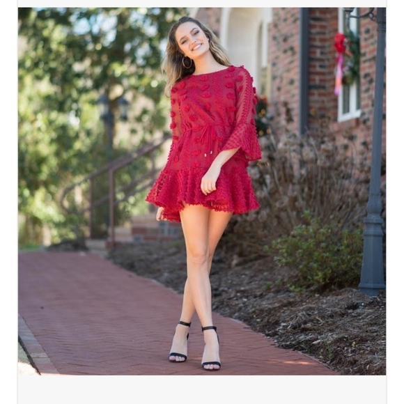 Red Burgundy pompom dress - Picture 2 of 7